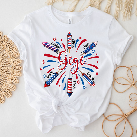 Personalized Gigi 4th July Independence Day American Flag T-Shirt, Patriotic Gift For Grandma And Kids