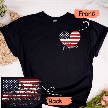 Personalized Mimi Patriotic Shirt, Custom Grandma Name USA Flag Heart T-Shirt, 4th of July Family Matching Tee for Mimi