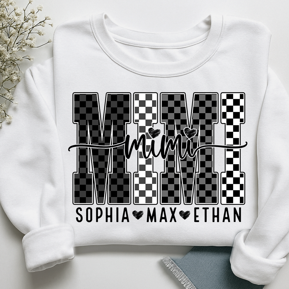 Black White Design Sweatshirt, Custom Gift For Mimi And Kids