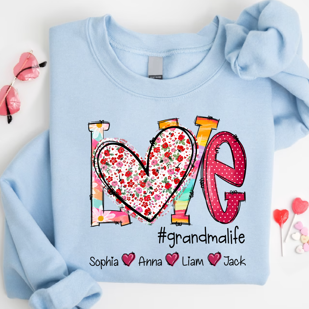 Valentine Heart Custom Name Grandma And Kids LTP01