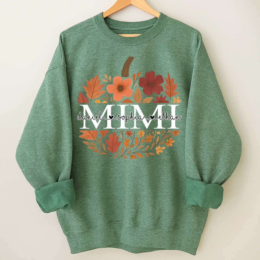 Mimi Pumpkin Floral Sweatshirt, Custom Grandchildren Names Fall Shirt, Personalized Autumn Grandma Gift, Cozy Family Outfit