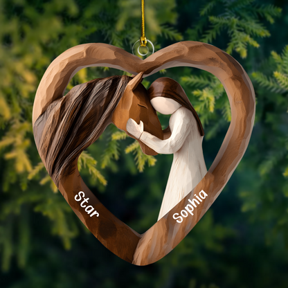 Personalized Horse and Girl Ornament 2025 – Custom Name Heart Ornament, Equestrian Christmas Gift for Horse Lovers Ornament