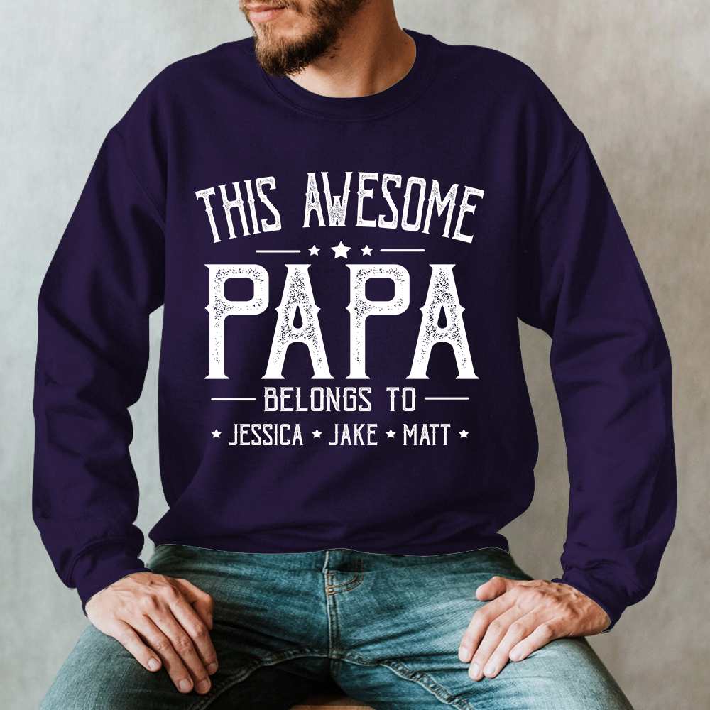 This Awesome Grandpa Belongs To Kids Longsleeve, Custom Papa With Kids Names Longsleeve, Gift For Longsleeve Father Men's