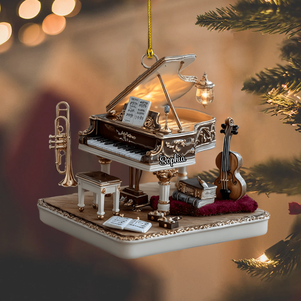 Personalized Grand Piano Ornament 2025 – Custom Musician Gift with Name, Piano Violin Decor Ornament