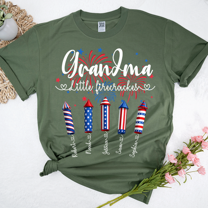 Grandma Little Firecrackers Shirt Patriotic Fireworks Family T Shirt for 4th of July