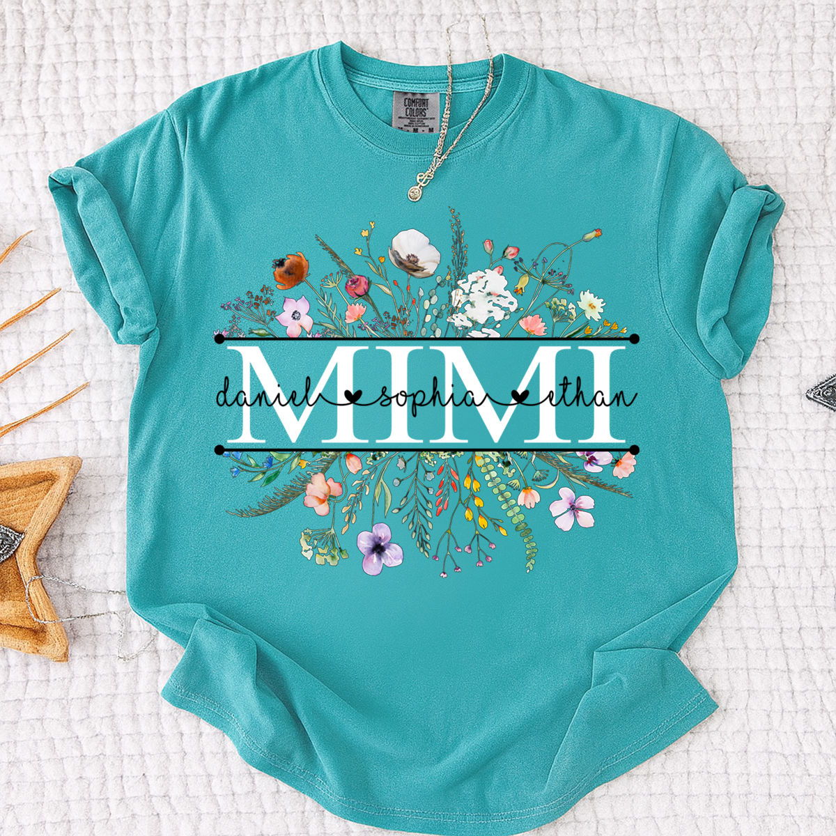 Comfort Colors Personalized Grandma Monogram Shirt, Custom Family Names Floral T-Shirt