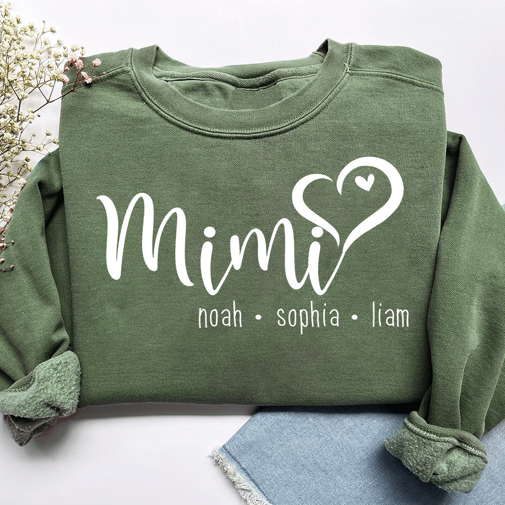 Personalized Mimi Heart Sweatshirt, Gift for Grandma and Kids, Unique Gift for Grandma and Family