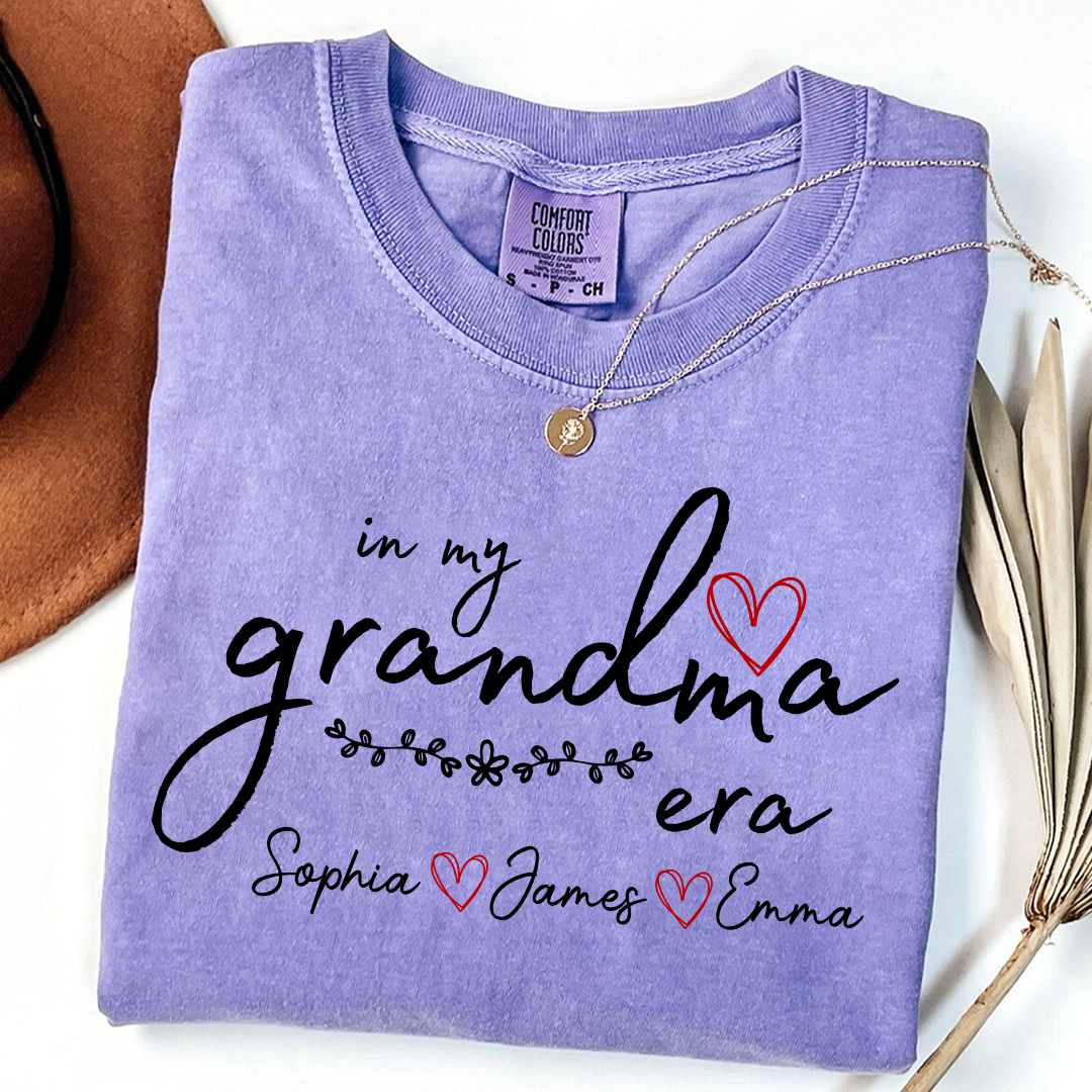 Comfort Colors Personalized In My Grandma Era T Shirt, Perfect Gift for Grandmothers with Kids' Names