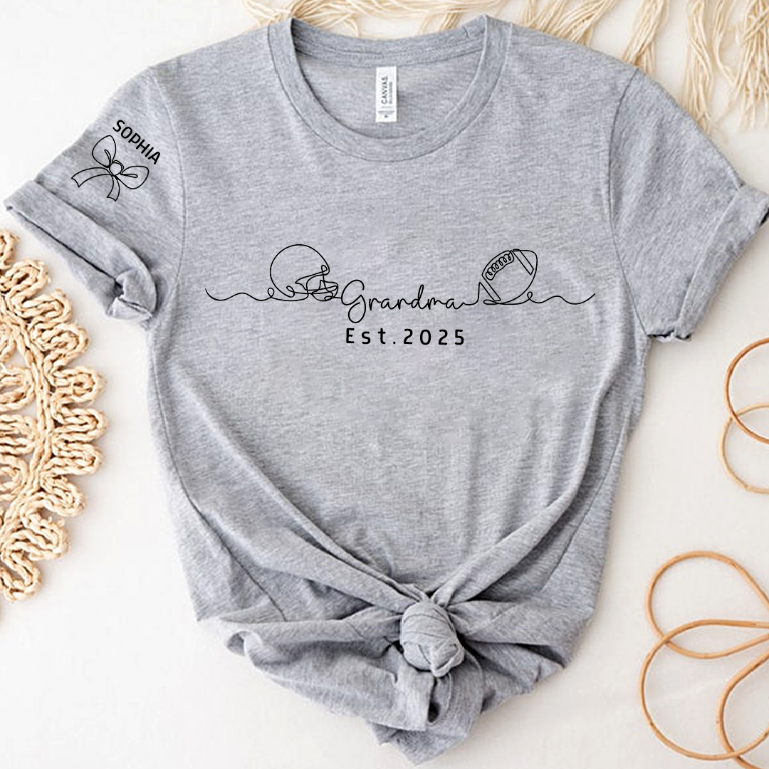 Custom Grandma T Shirt, Football Line Art For Gift Grandma And Kids Est. 2025