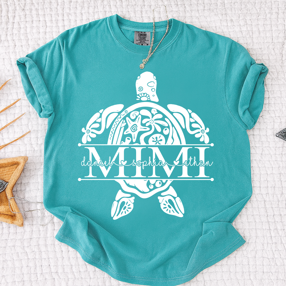 Personalized Mimi Sea Turtle Shirt with Grandkids Names, Coastal Grandma Tee, Custom Turtle Beach T Shirt, Gift for Mimi from Grandchildren