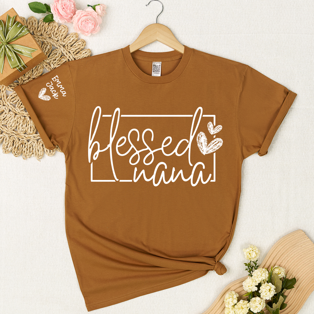 Blessed Grandma Shirt, Custom Grandkids Names, Heart Design T-Shirt, Perfect Gift for Grandma