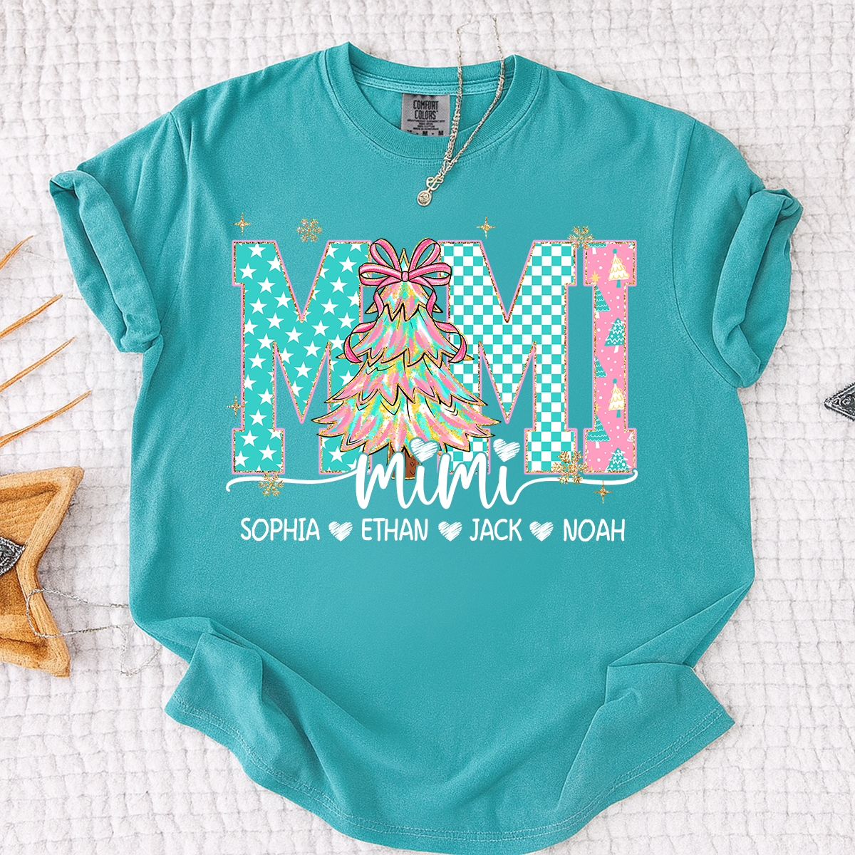 Comfort Colors® Personalized Mimi Christmas Shirt, Custom Holiday Tree Shirt with Kids Names