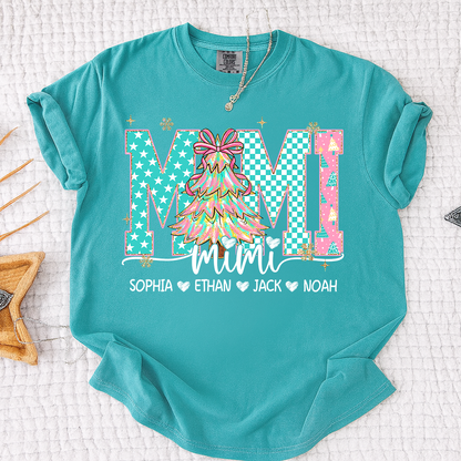 Comfort Colors® Personalized Mimi Christmas Shirt, Custom Holiday Tree Shirt with Kids Names