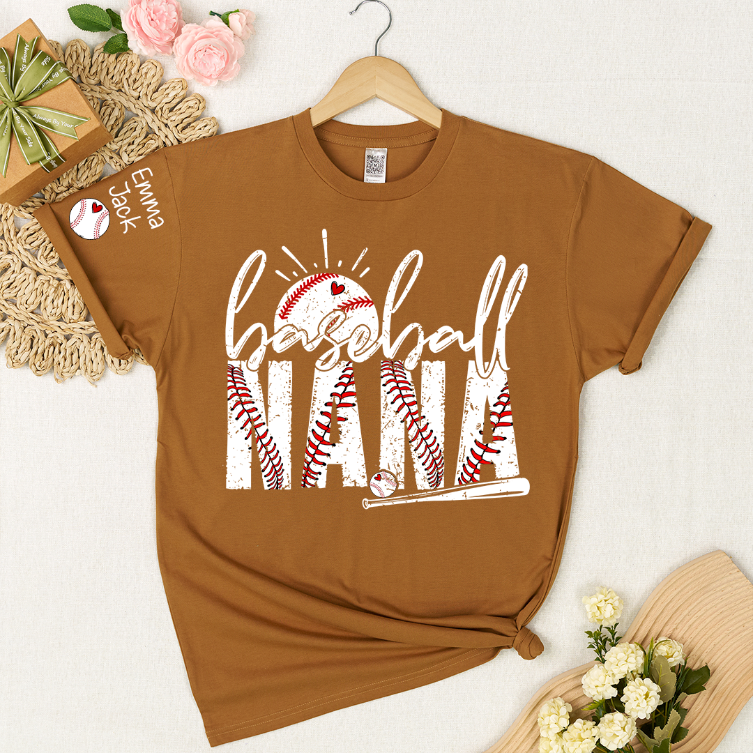 Baseball Nana Personalized T-Shirt, Varsity Style Nana Shirt for Baseball Lovers