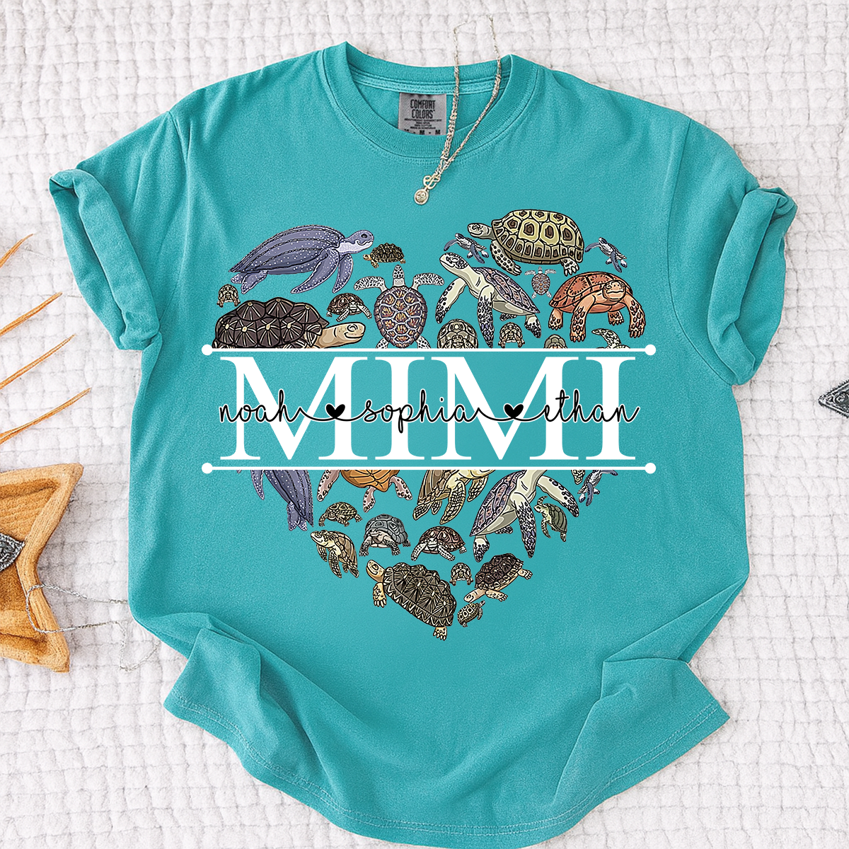 Comfort Colors® Mimi Turtle T-Shirt for Grandma Personalized Gift with Kids’ Names