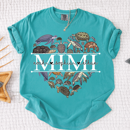Comfort Colors® Mimi Turtle T-Shirt for Grandma Personalized Gift with Kids’ Names