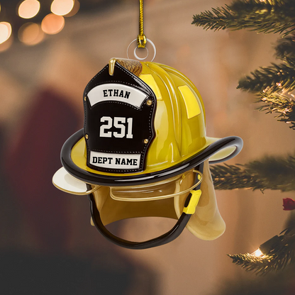 Custom Firefighter Ornament – Personalized Helmet Design with Name, Badge Number & Dept Name 2025 Ornament