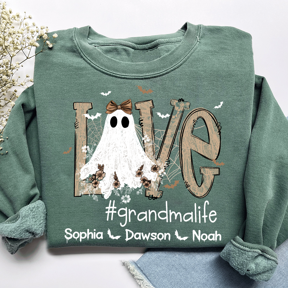 Love Grandma Life Halloween Sweatshirt, Custom Gifts for Grandma and Grandchild