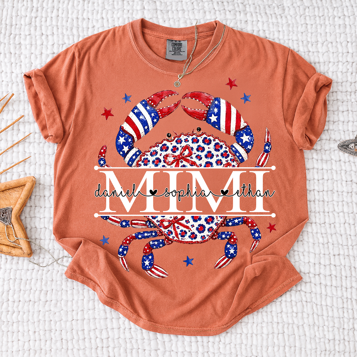 Comfort Colors® Patriotic Mimi Crab Shirt for Grandmother, Personalized 4th of July American Flag Tee