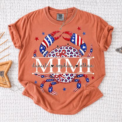 Comfort Colors® Patriotic Mimi Crab Shirt for Grandmother, Personalized 4th of July American Flag Tee