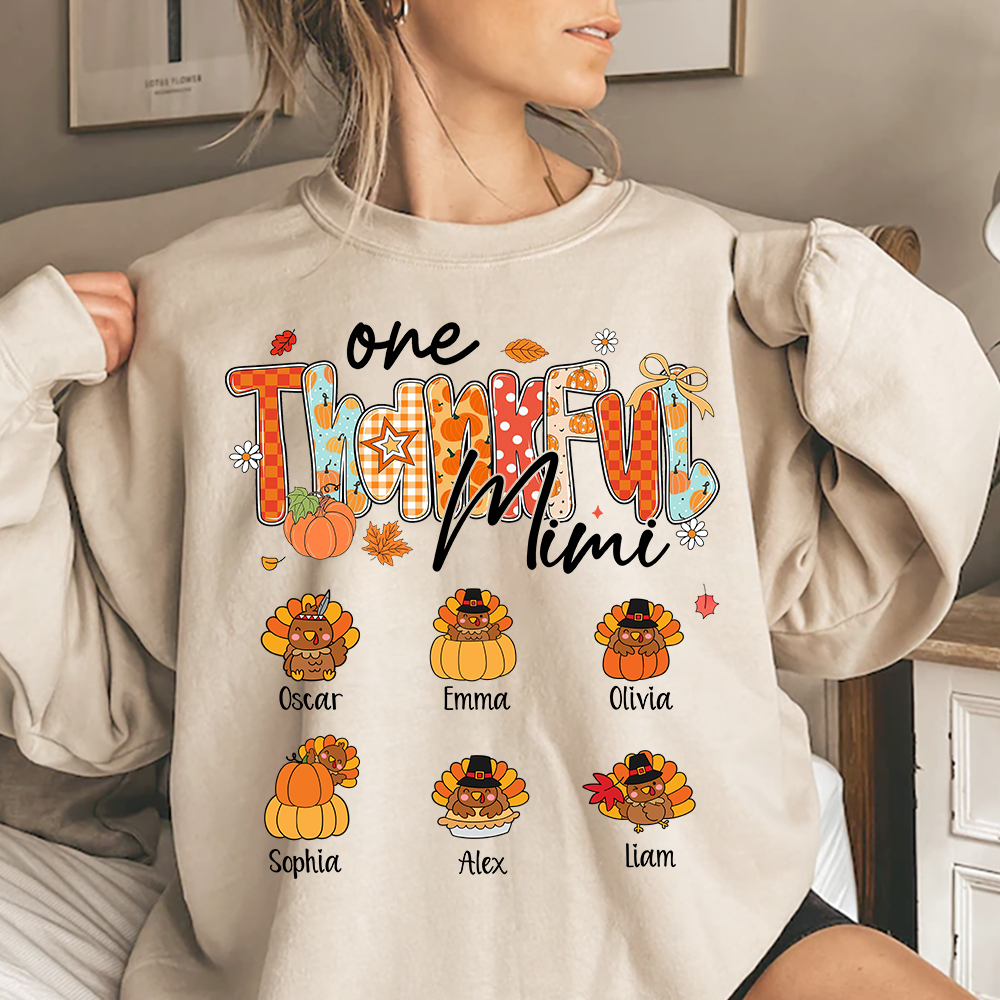 Personalized One Thankful Mimi Turkey Sweatshirt, Gift for Grandma and Kids