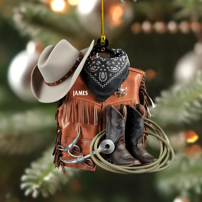 Personalized Cowboy Ornament 2025 – Custom Name Western Hat & Boots Ornament, Gift for Country Lovers Ornament