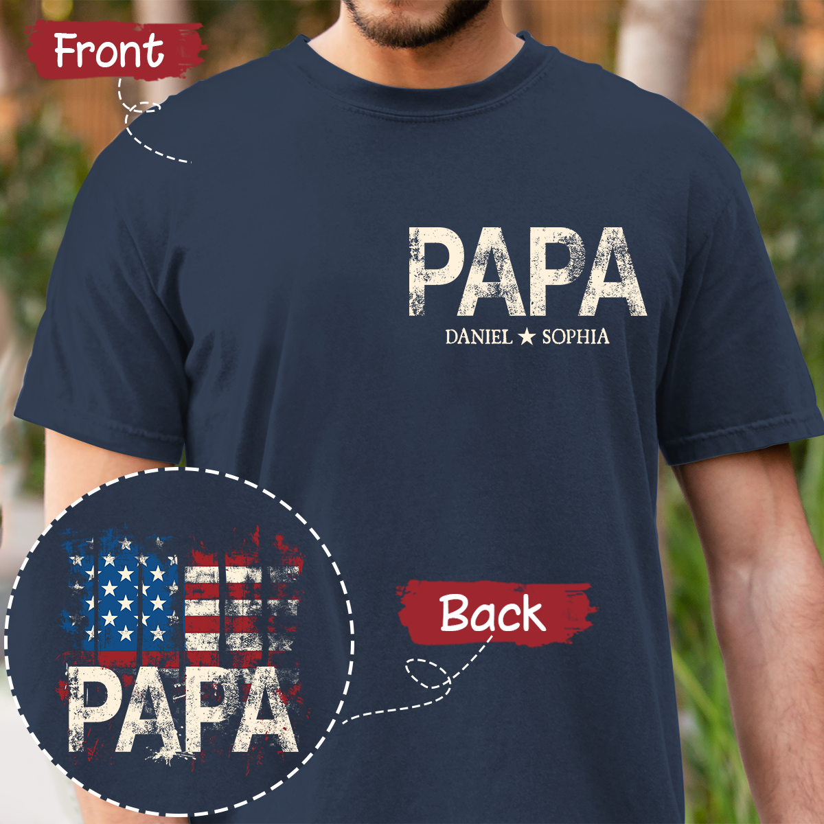 Personalized Grandpa Papa Shirt American Flag Print, Custom Family Names Gift for Father’s Day