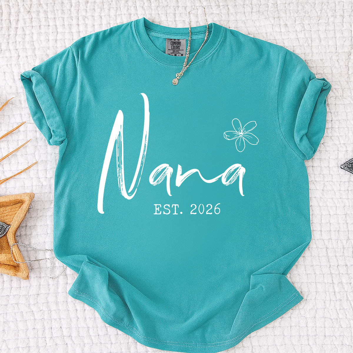 Comfort Colors® Personalized Nana Est 2026 Shirt, Custom Grandma T Shirt, Simple Floral Nana Graphic Tee, Gift for New Grandma Women