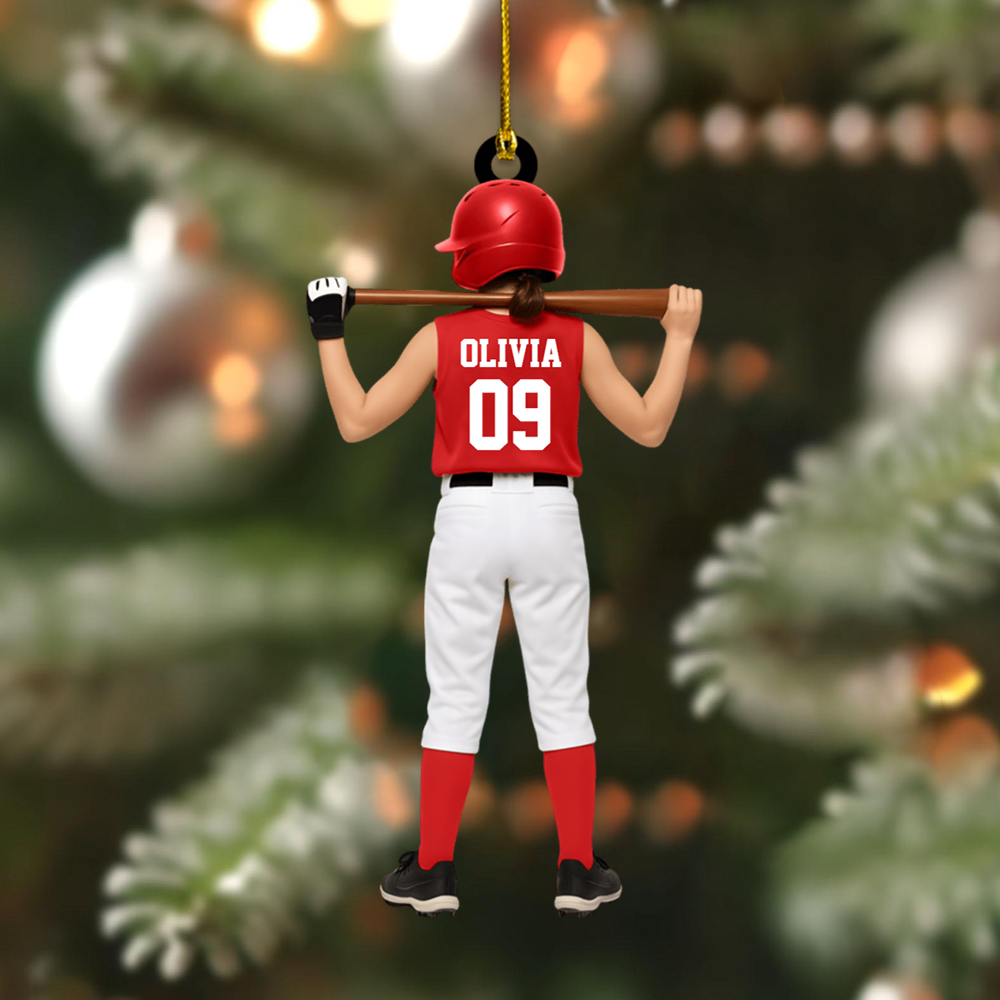 Personalized Softball Ornament 2025 – Custom Female Player Ornament with Name & Number, Unique Christmas Gift for Athletes & Teams Ornament