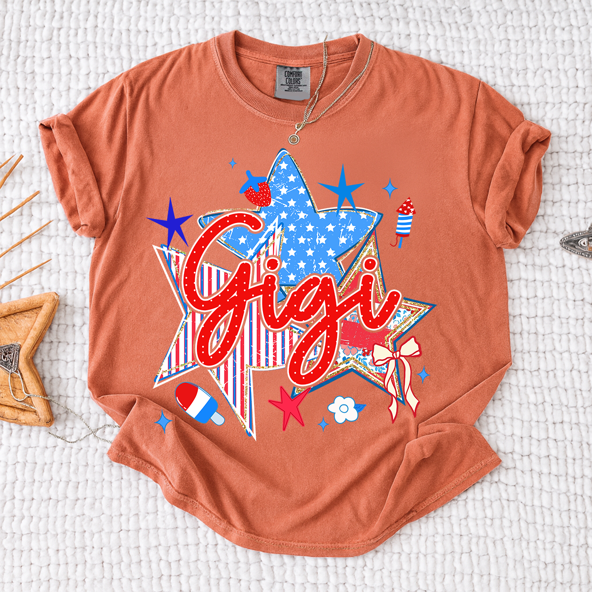 Comfort Colors® Personalized Gigi 4th of July Shirt, Patriotic Star Graphic Tee, Custom Grandma T Shirt, Independence Day Gift for Gigi