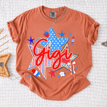 Comfort Colors® Personalized Gigi 4th of July Shirt, Patriotic Star Graphic Tee, Custom Grandma T Shirt, Independence Day Gift for Gigi