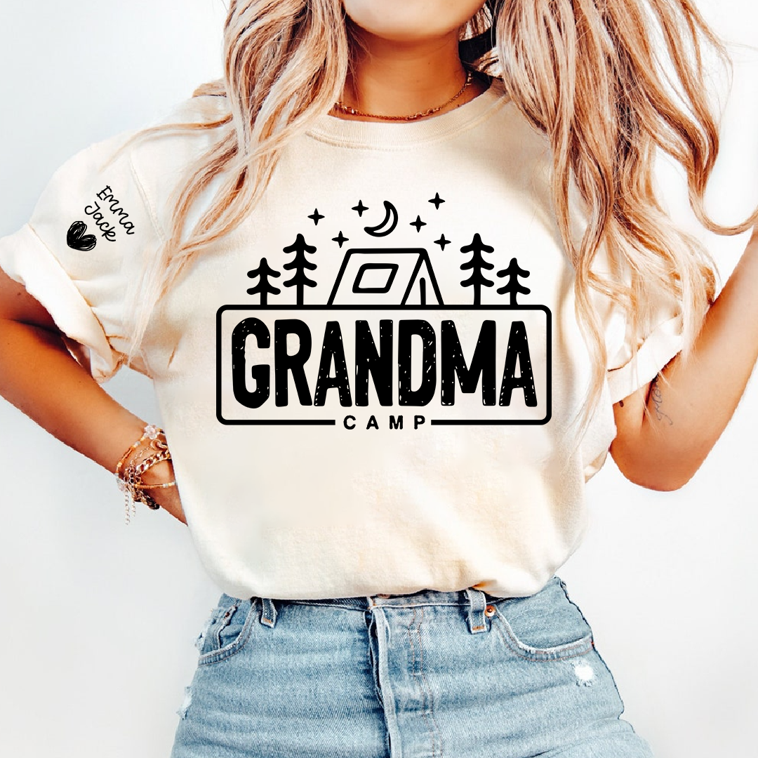 Grandma Camp Shirt, Personalized Grandma Camping Tee, Custom Grandkids Names T Shirt, Outdoor Adventure Gift for Grandma