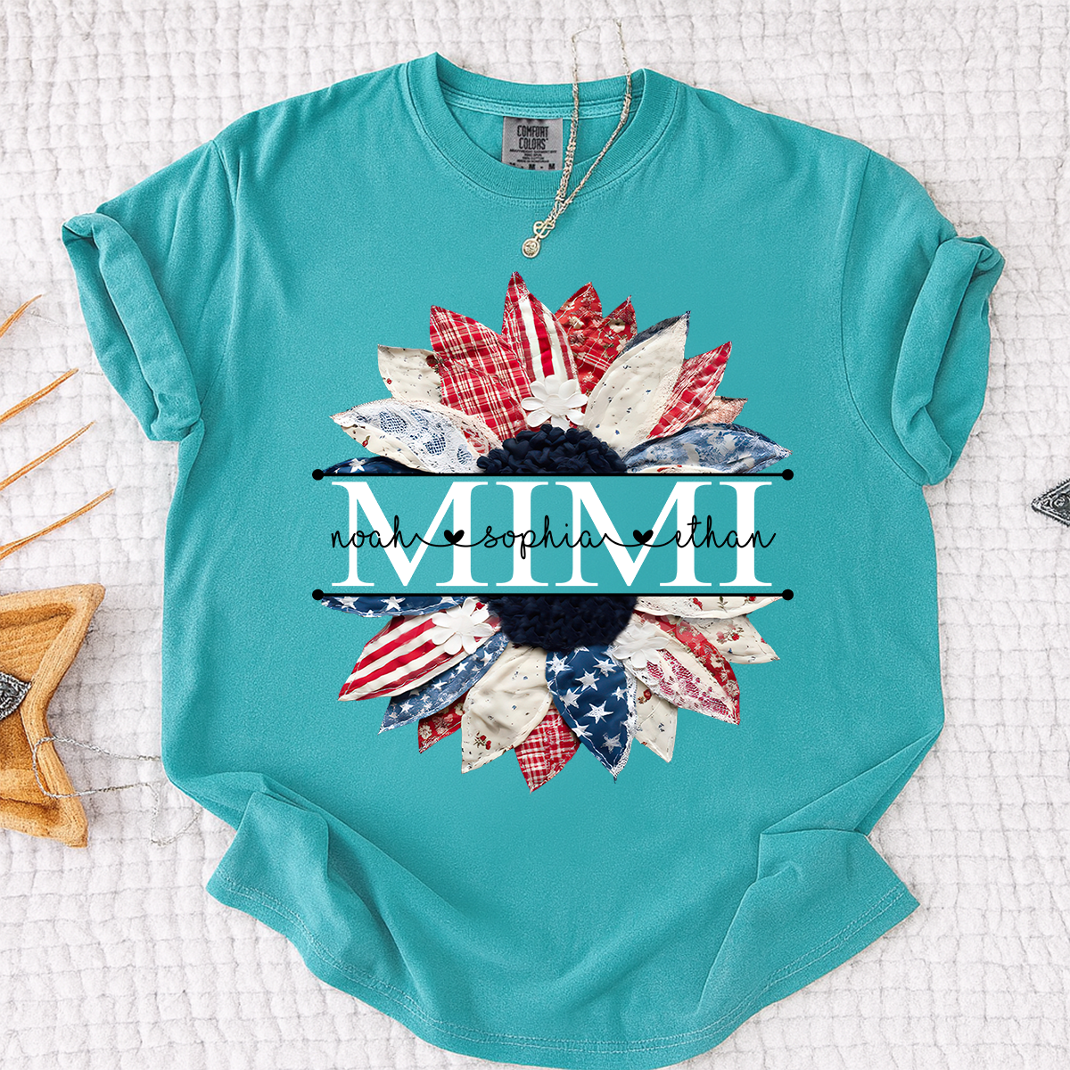 Comfort Colors Mimi Patchwork Floral Shirt with Custom Grandkids Names, Personalized Family Tee