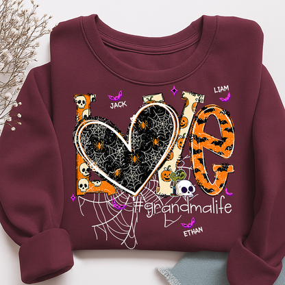 Grandma Life Halloween Sweatshirt, Cute Love Spooky Bat Gift for Grandma And Kids