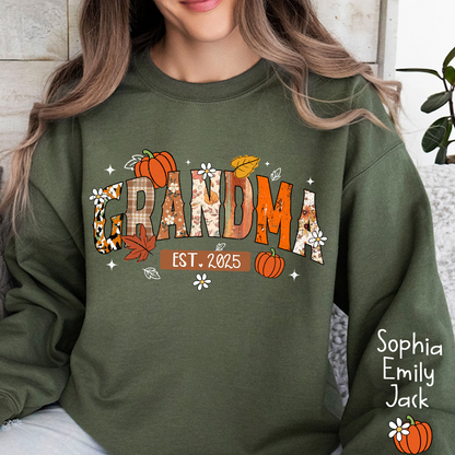 Custom Grandma Pumkin Sweatshirt, Personalized For Grandma And Kids