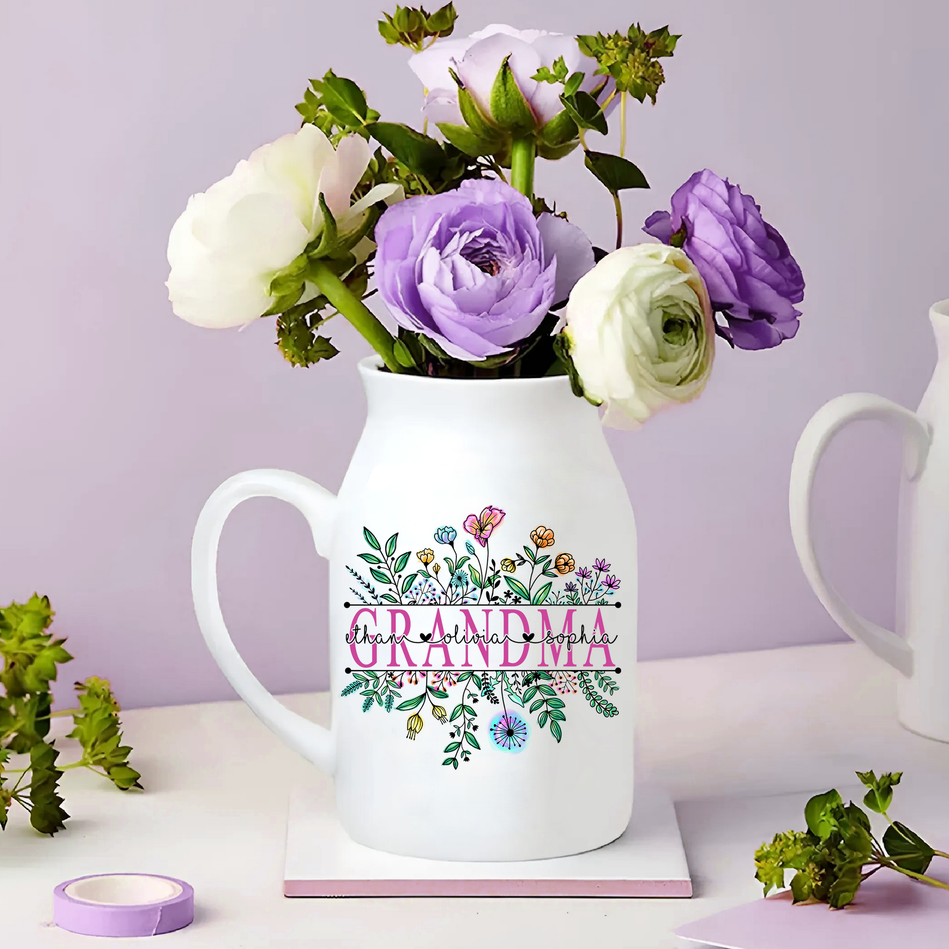 Flowers For Grandma And Kids - Custom Home Decoration Flower Vase According To Family Requirements - Warm Gift For Mother's Day, Ceramic Flower Vase