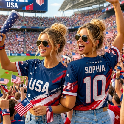 Custom Women's USA 2026 Jersey Crop Tee - Personalized Birthday Gifts For Soccer Lovers, Sports Fans, Sports Lovers - Stars And Stripes On The Pitch