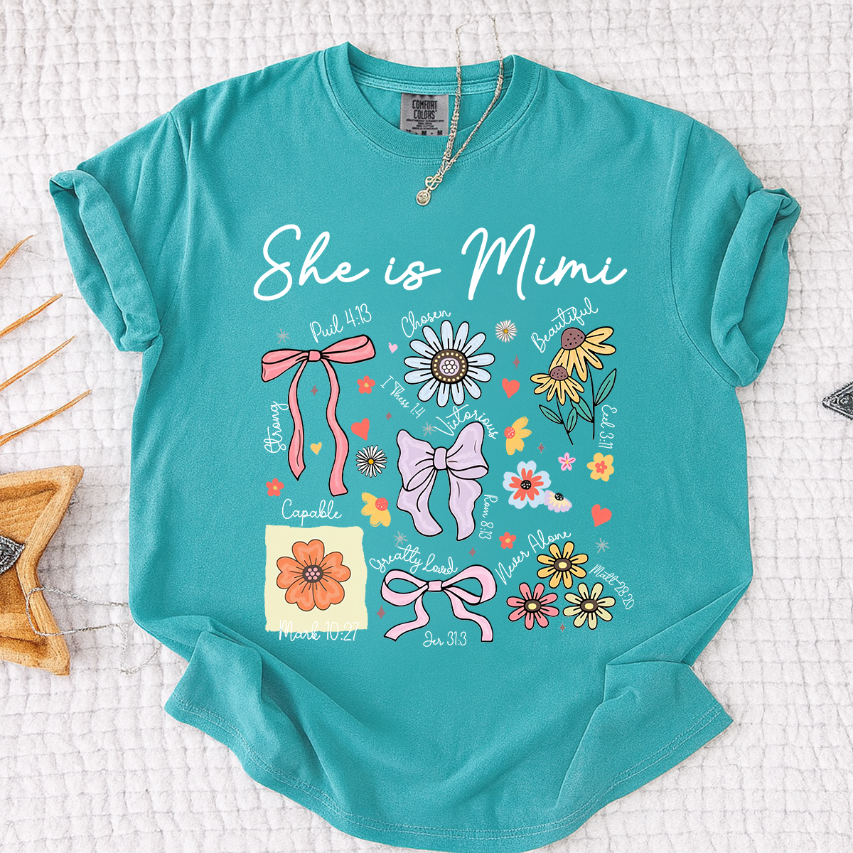 Comfort Colors Personalized Mimi Shirt She Is Mimi Quote with Floral Timeline Family Tee
