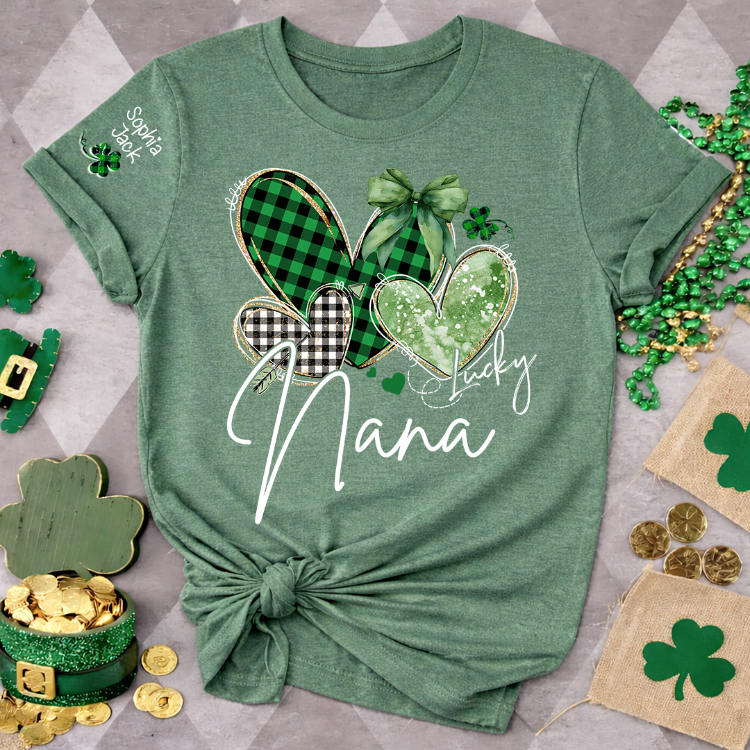 Lucky Nana Heart St Patrick’s Day T-Shirt, Gift For Grandma And Kids