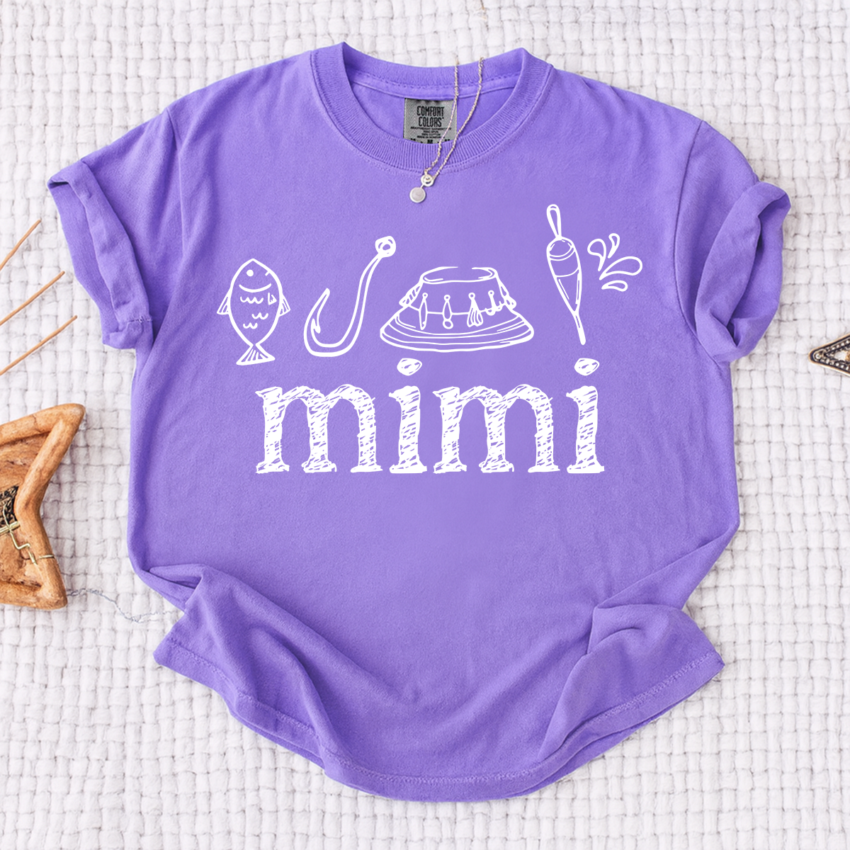 Comfort Colors® Mimi Fishing Lover Tee, Grandma Angler Shirt for Women, Custom Nickname Fishing T Shirt, Fisherwoman Gift Idea, Lake Day Outfit