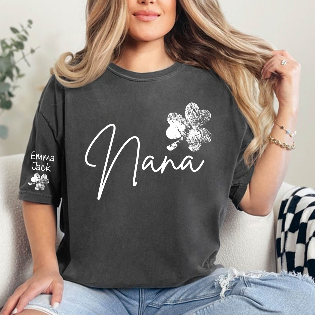 Lucky Grandma St Patrick’s Day T Shirt, Nana Shamrock Custom Names Design