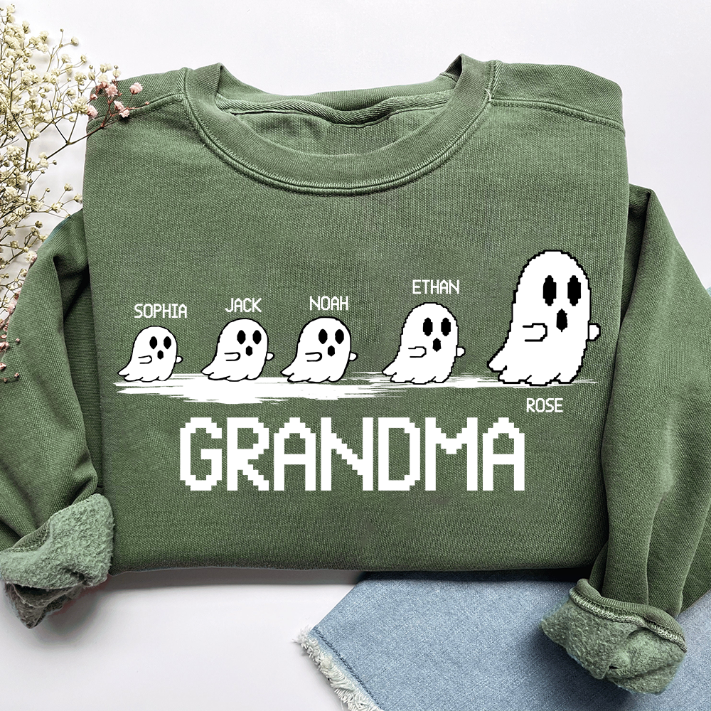 Personalized Grandma Ghost Sweatshirt, Custom Grandma And  Grandkids Names Halloween Gift