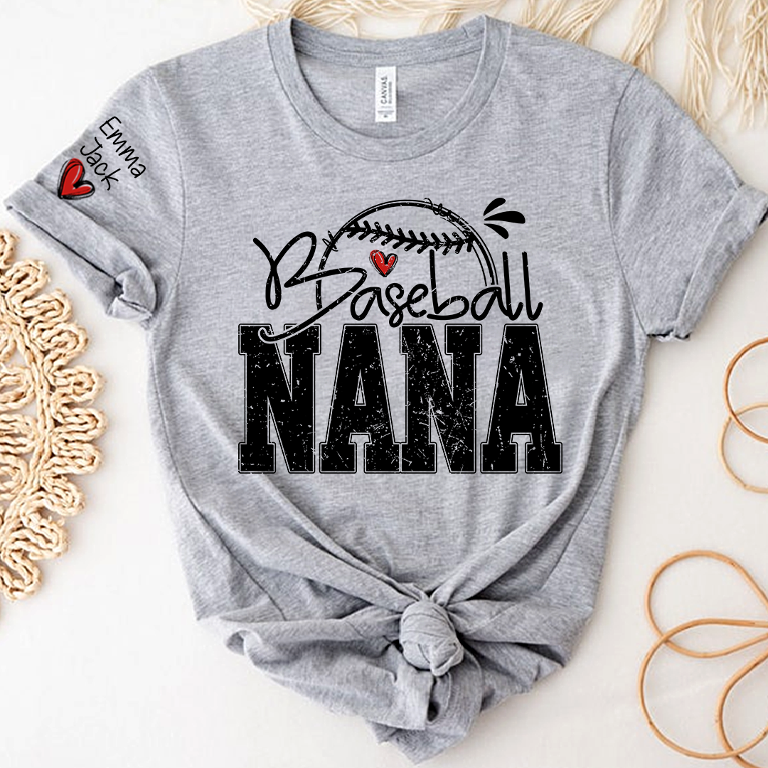 Baseball Nana Game Day Shirt with Custom Names, Sports Family T Shirt for Grandma