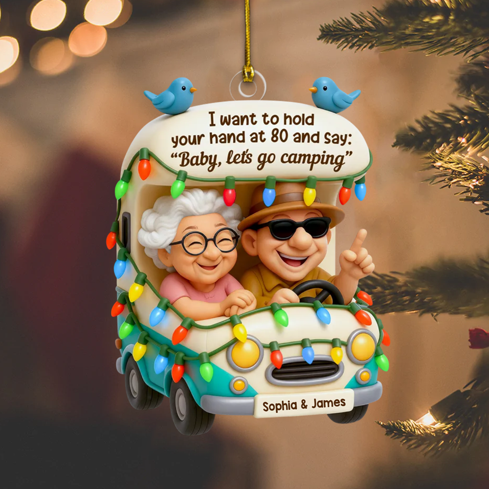 Personalized Camping Couple Christmas Ornament With Names, Funny Elderly Couple Gift, Custom Car Ornament