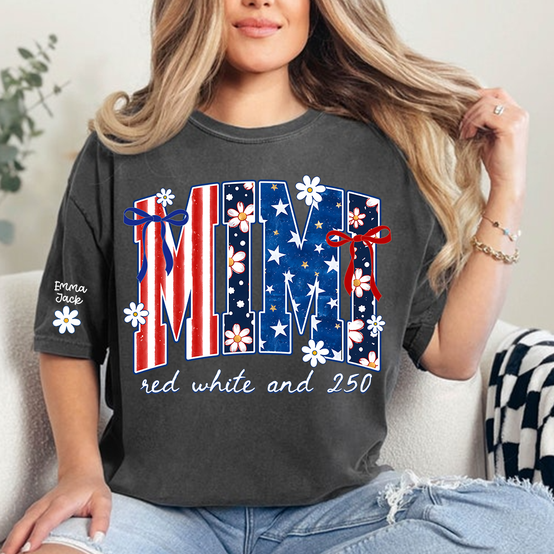 Patriotic Mimi T-Shirt for America’s 250th Anniversary | Red, White, and 250 Stars & Stripes