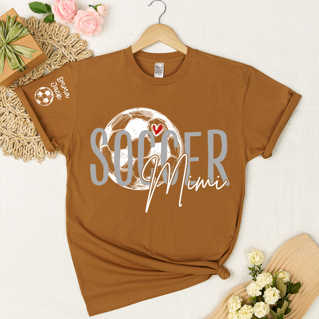 Personalized Soccer Mimi Shirt, Custom Grandkids Names and Soccerball Graphic T Shirt