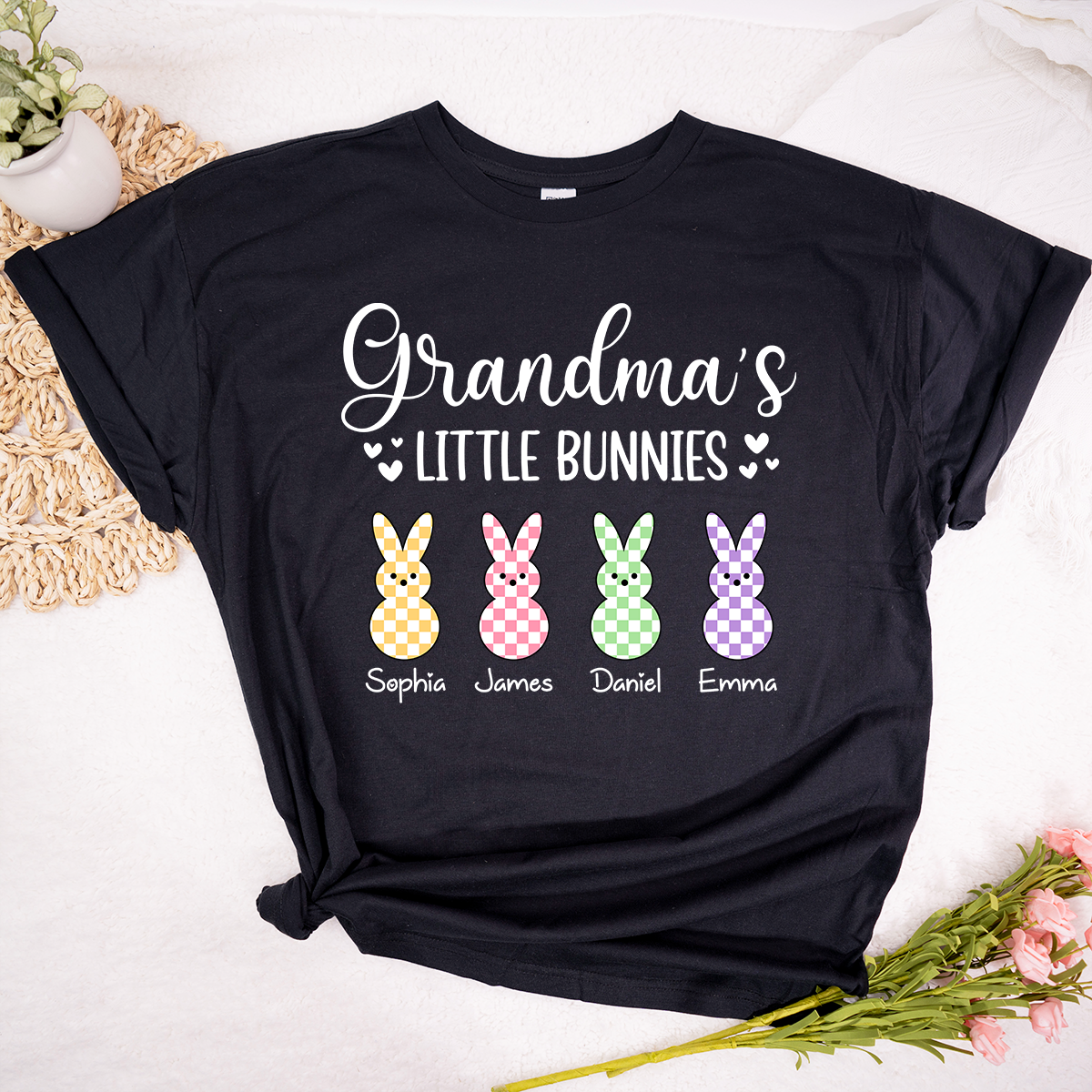 Personalized Grandma Little Bunnies Shirt, Custom Names Grandma T Shirt with Grandkids, Easter Family Outfit