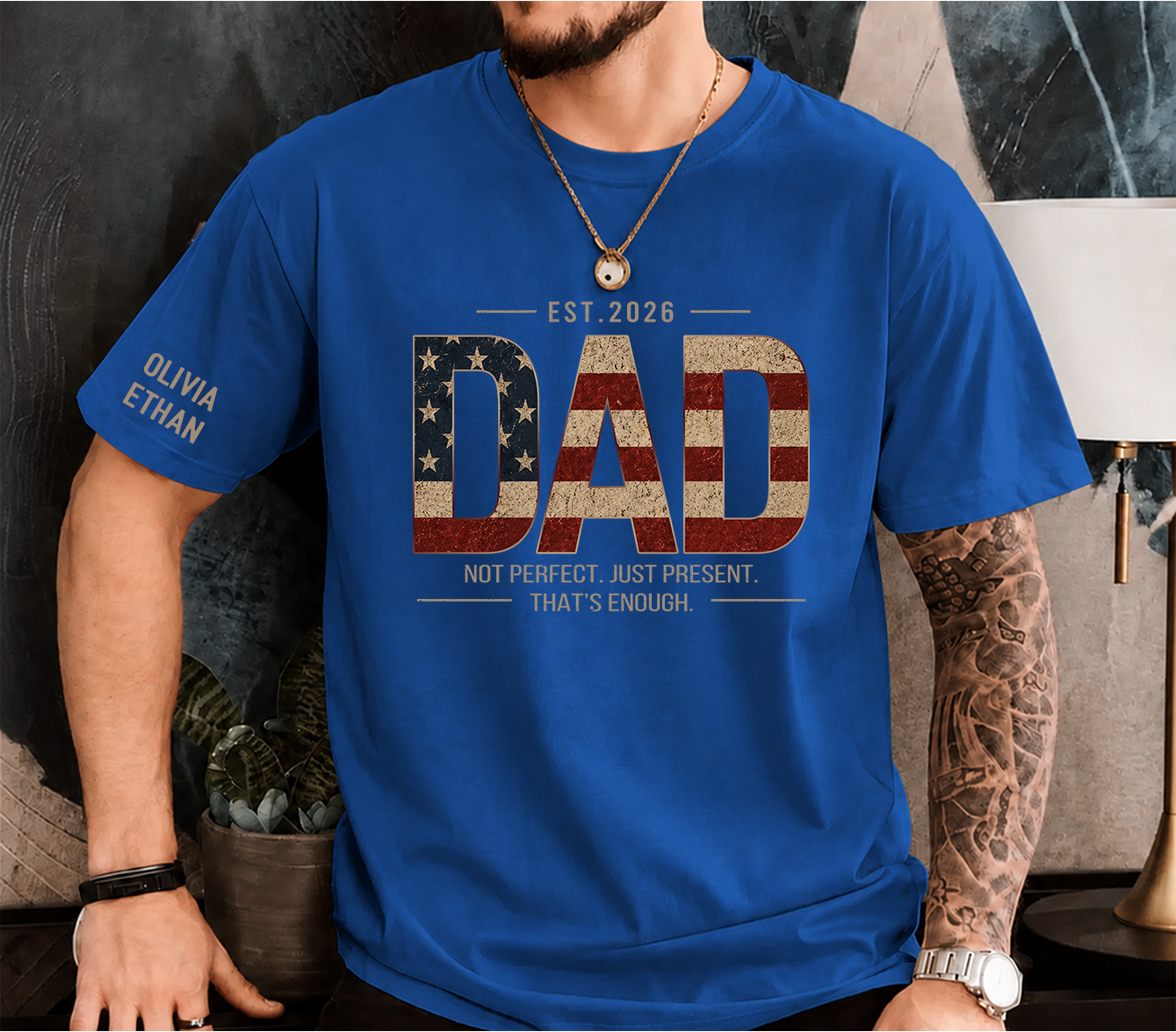 Personalized Dad T-Shirt – Not Perfect Just Present Patriotic Gift for Daddy Papa