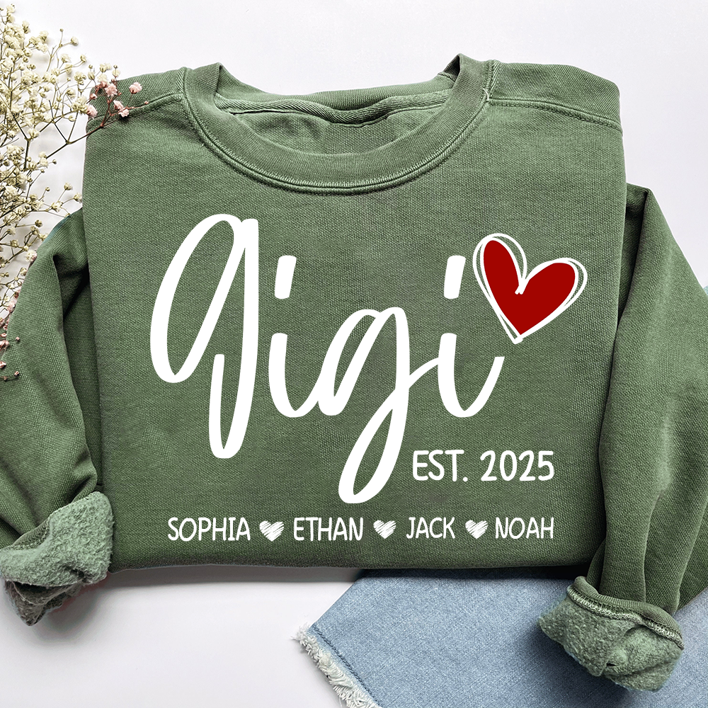 Personalized Gigi Heart Sweatshirt, Custom Gifts for Grandma And Kids