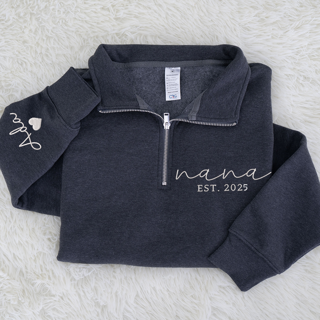 Personalized Hand Embroidered Nana Est Sweater, Warm Christmas Pullover, Unique Gift for Grandma and Family